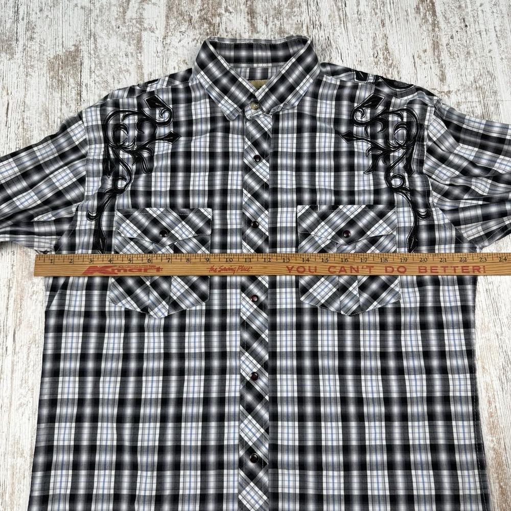 Cowboy Legends Pearl Snap Embroidered‎ Y2K Style Sz L Western Country Plaid - Picture 10 of 11